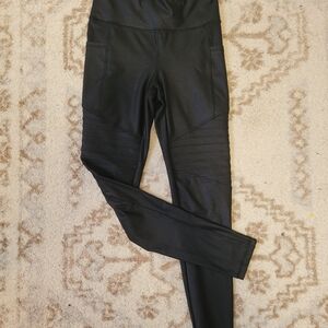 Faux Leather Moto Running Leggings